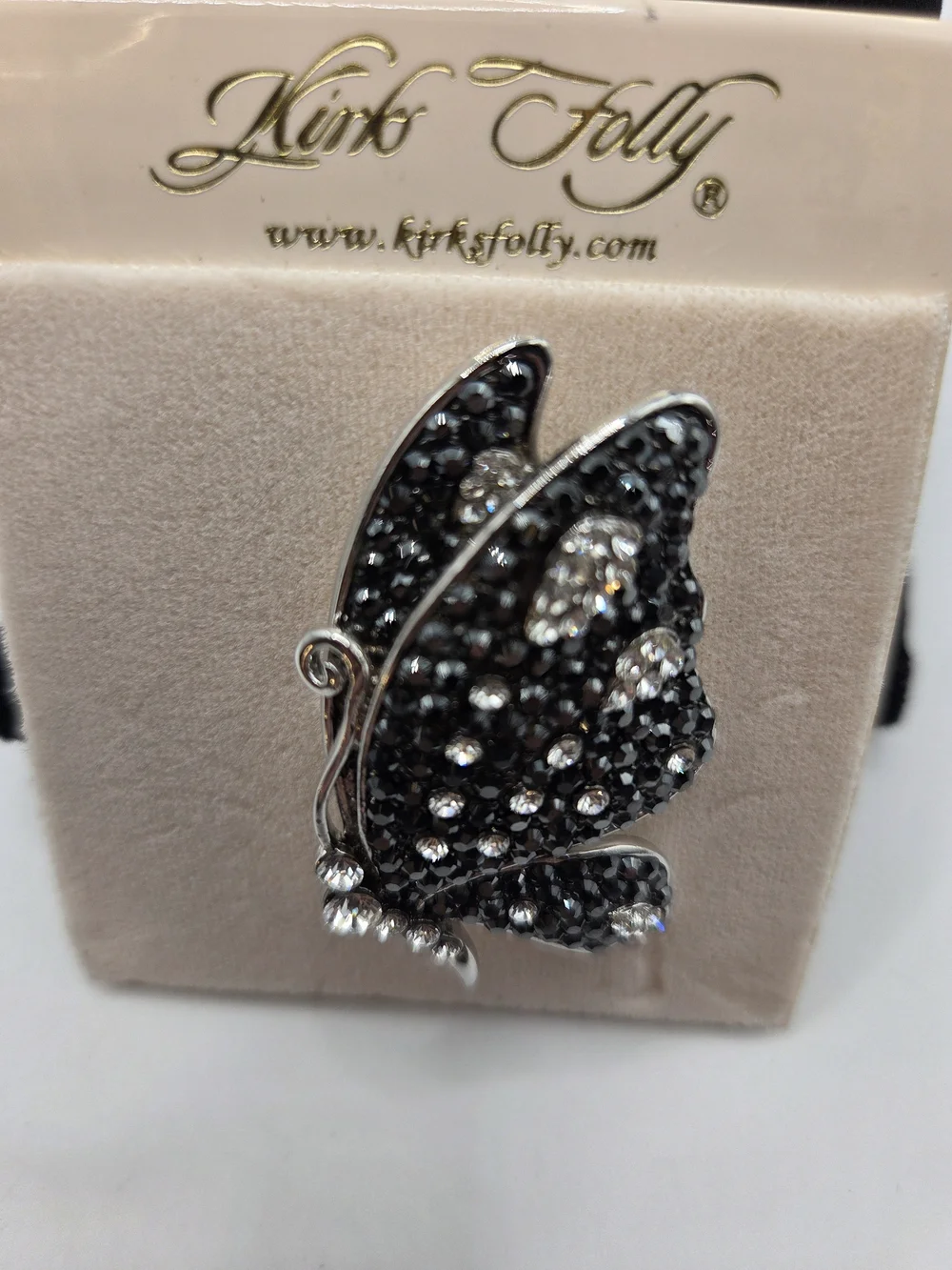 1668. Kirks Folly Black and Silver Tone Crystal Butterfly Brooch